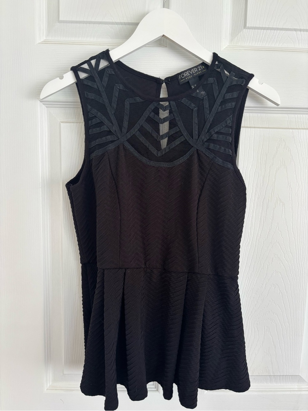 Forever 21 Black Sleeveless Mesh Yoke Peplum Top